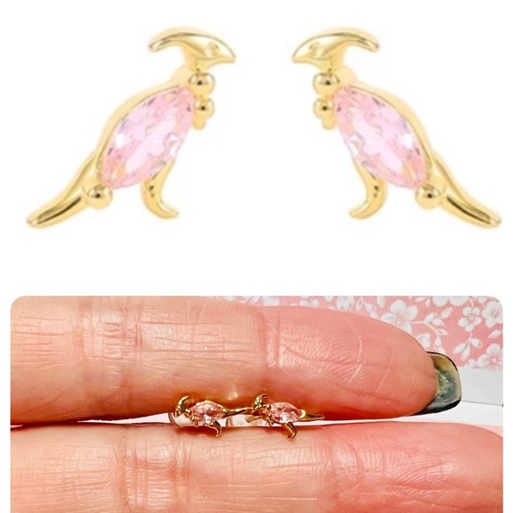 Jewelry - Dainty Dinosaur Series: Pink Marquise Crystal Duck-Billed Dinosaur Stud Earrings